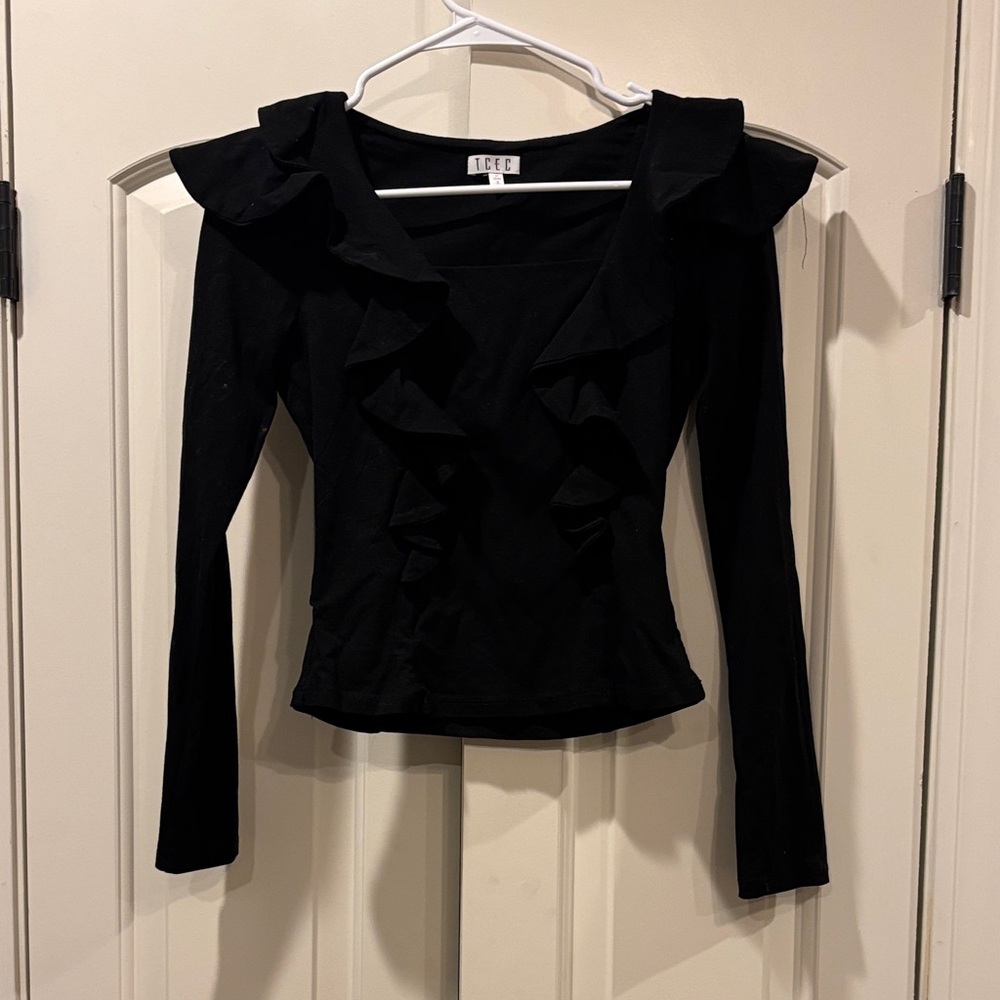 Black ruffle shirt with square neck sz small